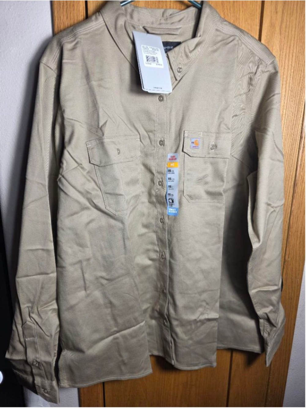 Women's Carhartt Beige Flame Resistant Button Down Shirt XXL workwear